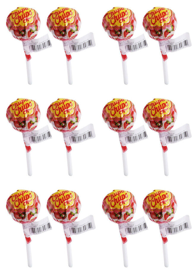 12 x Chupa-Chups Lolipop Candy Strawberry and Cream Flavor Assorted Flavour 11g