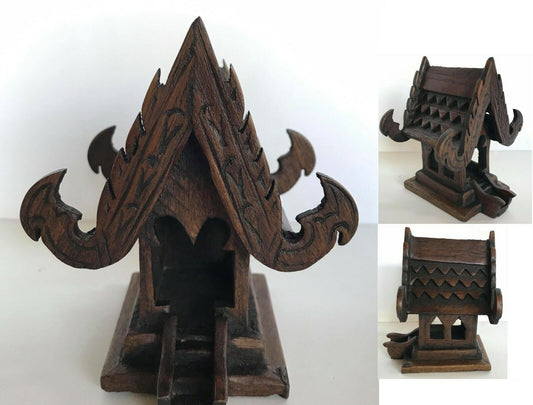 Thai Spirit House Teak Wood Mini Altar Shrine Craft Handmade Buddhist