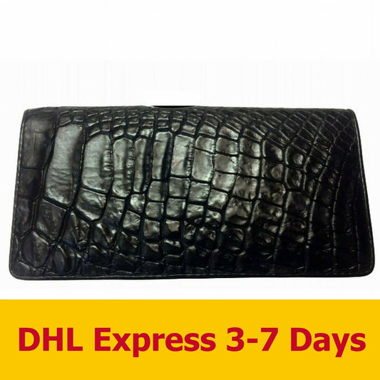 Black Genuine Crocodile Wallets Alligator Belly Skin Leather Long Bifold Men's