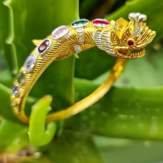 Naga Bracelet 9 Gems Brass Gold Micron Plated Jewelry Talisman Buddha Amulet