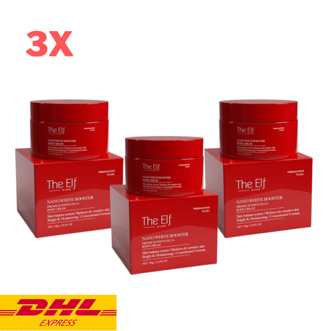 3x The Elf Nano White Booster Body Cream Skin Brightening Moisturizing Care 100g