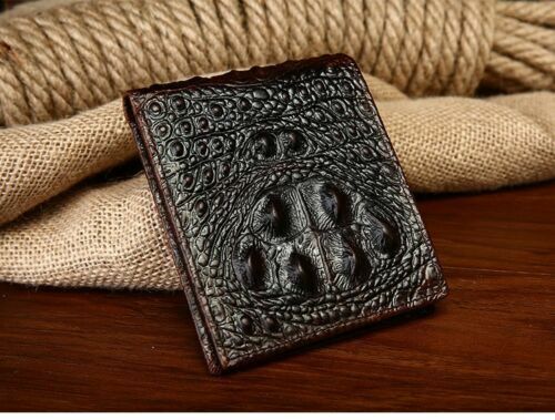COW 100% Genuine COW Skin Crocodile Alligator Bifold Leather Men Coffee Wallet