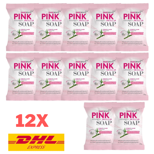 12x Snail White Pink Soap Vitamin C Micellar Face Body Skin Brightening Glow 60g