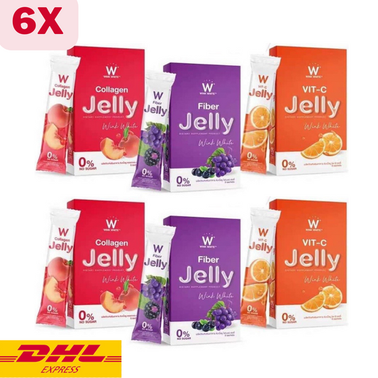6x Wink White W Jelly Fiber Collagen Vit C Mix 3 Flavors Detox Slim Skin Healthy