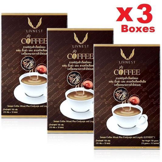 3X LIVNEST COFFEE Instant Coffee Cordyceps Lingzhi Extract Nourish Health