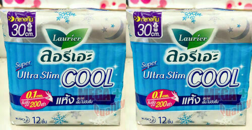 2 x 12 PADS LAURIER SUPER ULTRA SLIM 0.1 COOL TOWEL NIGHT SANITARY NAPKINS 30 Cm