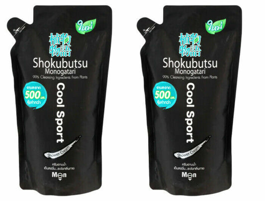 2 x Shokubutsu Monogatari Bath Shower Cream for Men Cool Spot 500ml. Refill