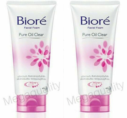 2 x Biore Facial Foam Cleansing Pure Oil Clear Deep Exfoliating Micro Scrub 50g