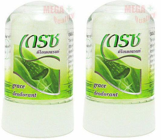 2 x GRACE NATURAL CRYSTAL DEODORANT ALOE VERA EXTRACT ALUM ROLL ON 24 HR. 70 g.