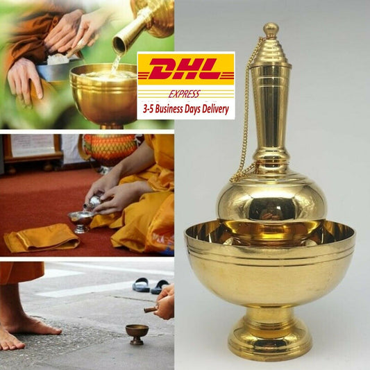 Prayer Buddhist Monk Temple Brass Kruad Nam Pour Water Vessel Container Libation
