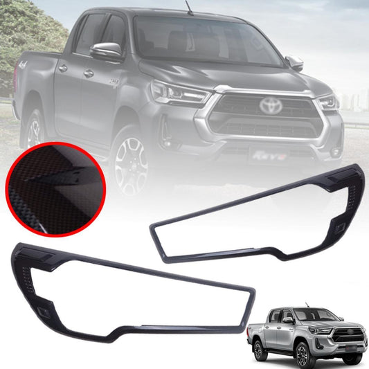 Cover Head Light Lamp Black Carbon For Toyota Hilux Revo Rocco 4WD 2020-2021
