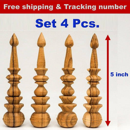 4x 5" Teak Wooden Finials Unpainted Vintage Antique Clock Furniture Decor