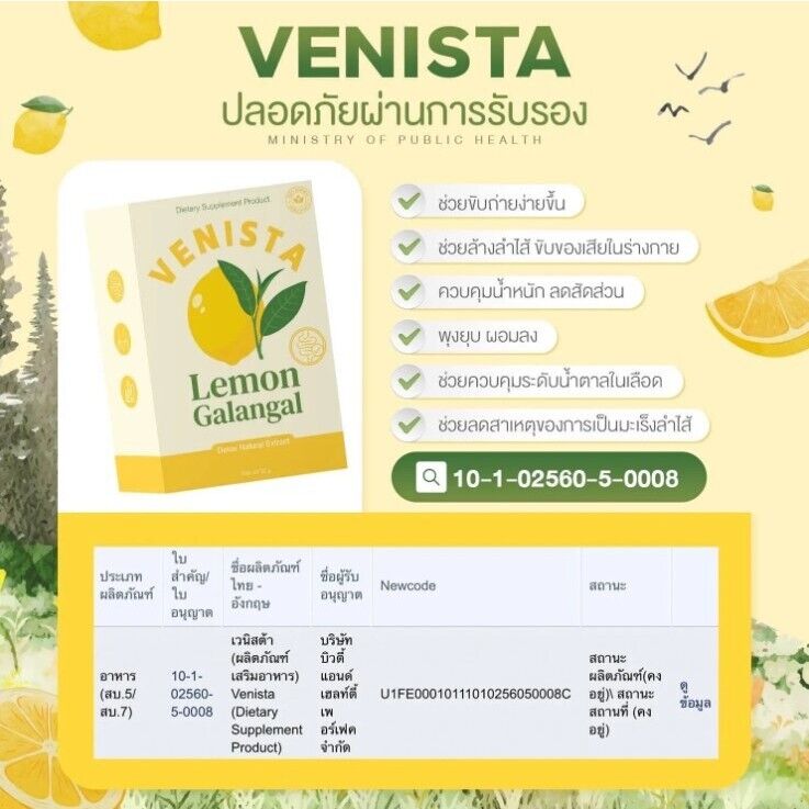 10x Venista Lemon Galangal Clean Help Excretion Hunger Control Diet Supplement