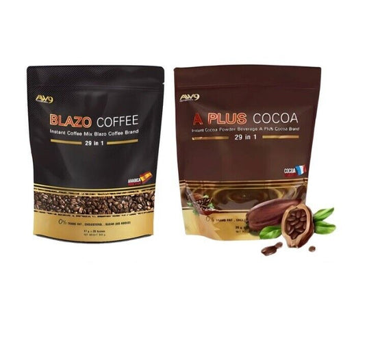BLAZO COFFEE & A PLUS COCOA Instant powder 0% Sugar Low Fat Drink Healthy Halal