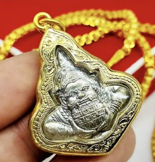 Thai Amulet Rahu Om Chan Giant Pendant Buddha Talisman Wealthy Lucky Charm K387