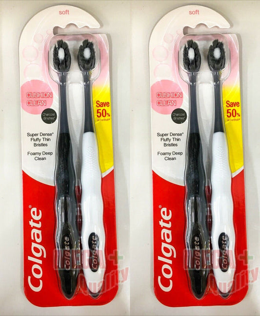 4x Colgate Toothbrush Cushion Deep Clean Charcoal gentle soft Thin bristles