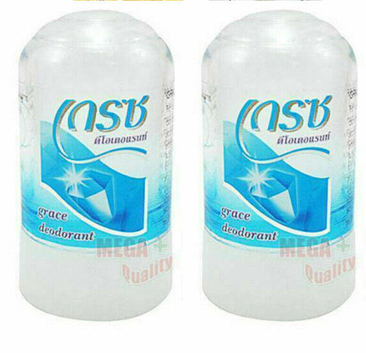 2 x Grace Crystal Alum Rock Deo Natural Deodorant Roll On Antiperspirant 70g.