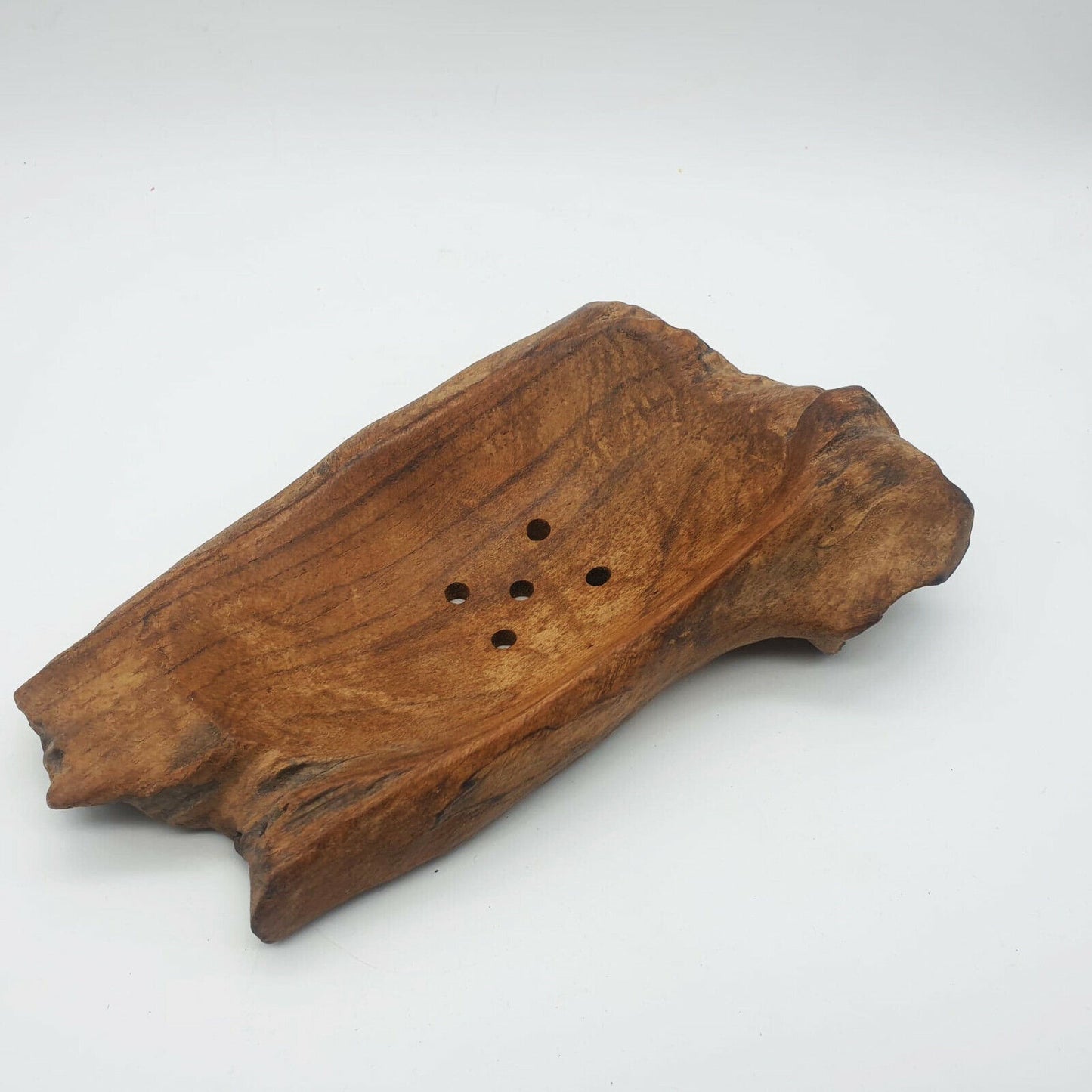 Hand Carved Wood Teak Wooden Bowl Box Natural Fruit Soap Dish Vintage