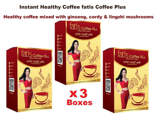 3x Fatis Coffee Plus Mix Ginseng Cordy & lingzhi mushrooms Healthy Sugar Free
