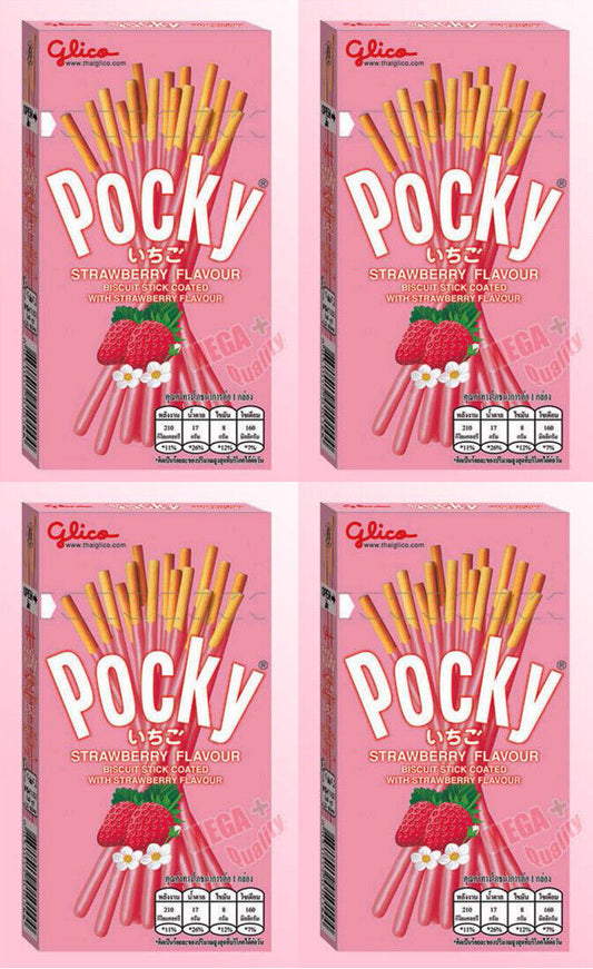 4 x Glico Pocky STRAWBERRY FLAVOUR Japanese Snack 40g Halal Approved