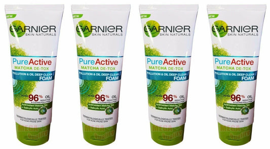 4 x 50ml. Garnier Pure Active MATCHA DE-TOX Pollution Oil Deep Clean Facial Foam