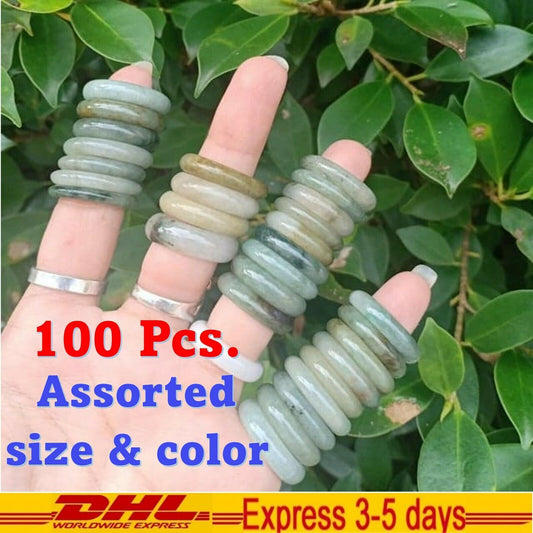 100x Burmese Jadeite Ring Bulk Lot Untreated Assorted Sizes Colors Natural Jade