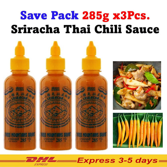 3x Chili Sauce Sriracha Yellow Strong Hot Three Mountains Brand Original 285g