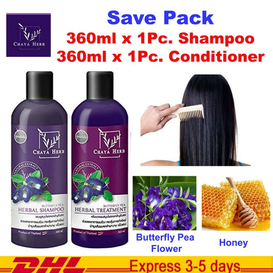 CHAYA HERB SHAMPOO & CONDITIONER Herbal Butterfly Pea Extract Reduce Hair Loss