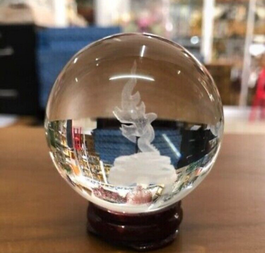 Naga Crystal Ball 6cm. Laser 3D Display Wood Base Dragon Lucky Magic Thai Amulet
