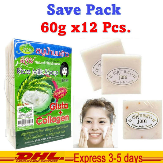 12x Jam Thai Rice Milk Soap Collagen Face Body Herbal Handmade 60g