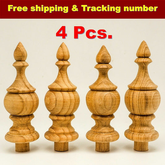 4 x3.25" Finials PartTeak Wood Unfinished Wooden Antique Furniture Home Decor