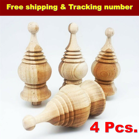 4x Wooden Finials Teak Wood Unfinished Antique Furniture Post Home Decor
