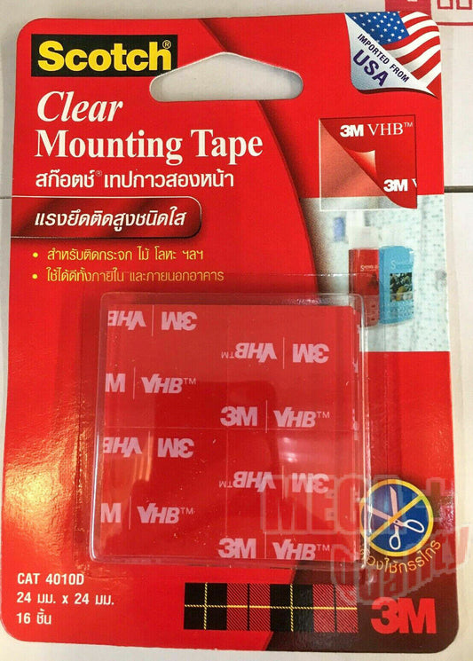 Scotch 3M 4010D Clear Mounting Tape Adhesive Permanent Double Sides 24mm x 24mm