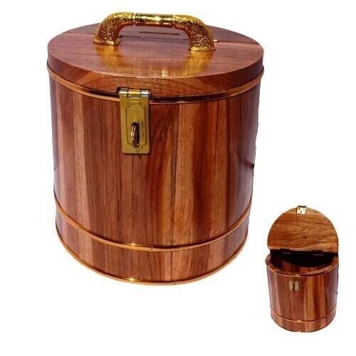 Wooden Vintage Wood Teak Coin Box Money Bank Piggy Bank Saving Gift Adults ØØ6"