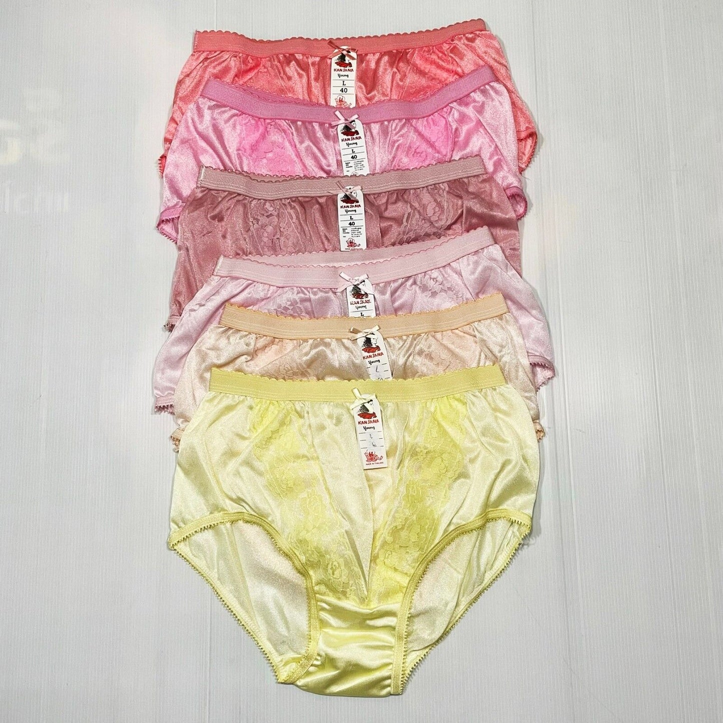 x6 Women Panties Nylon Hi Briefs Vintage Style Sissy Knickers Underwear Size L