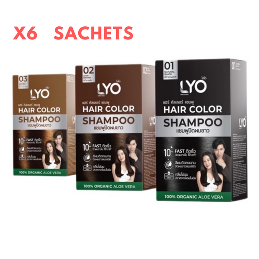 6x LYO Hair Color Shampoo Dye Cover Gray White 100% Organic Black Brown Golden