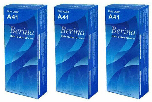 3 x Berina Permanent Hair dye color cream # A41 Dark Blue