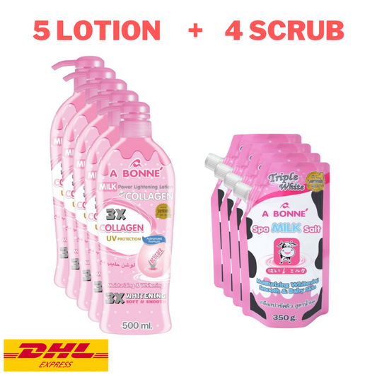 A Bonne Milk Power Plus Collagen Lightening Lotion x5+ Spa Salt Scrub Skin x4