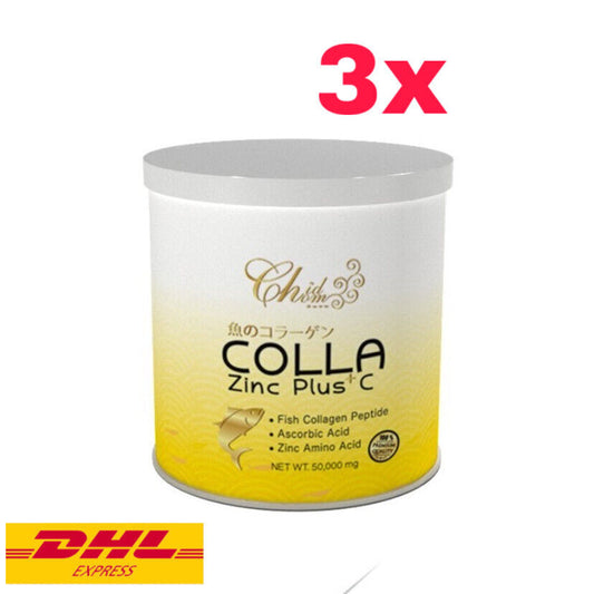 3x COLLA Zinc Plus C Collagen Powder Reduce Wrinkle Acne Healthy Skin Hair Nail