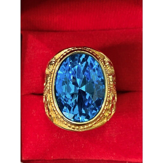 Ring Dragon Blue Gem Stainless Gold Plated 18k Naga Jewelry Thai Amulet size 8