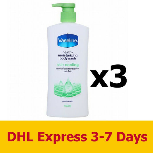 3x450ml Vaseline Healthy Moisturizing Body Wash Skin Cooling Shower Gel Bath