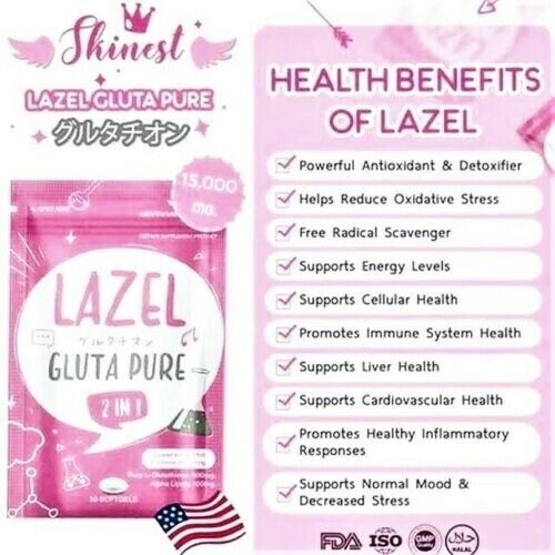 30 Softgels Lazel Supplement Vitamin Skin Care Gluta Pure Whitening Smooth