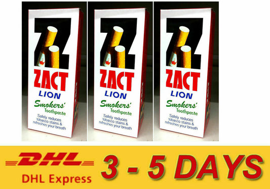 3 x ZACT LION Smokers Toothpaste White Teeth Refresh your breath 90g. Express !