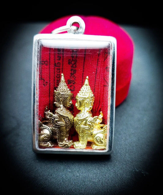 Phayapurisat 2 Statue Pendant Servant Wessuwan Pha God Yant Thai Buddha Amulet