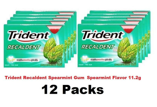 12X Trident Recaldent Spearmint Flavor Sugar Free Chewing Gum 11.2g