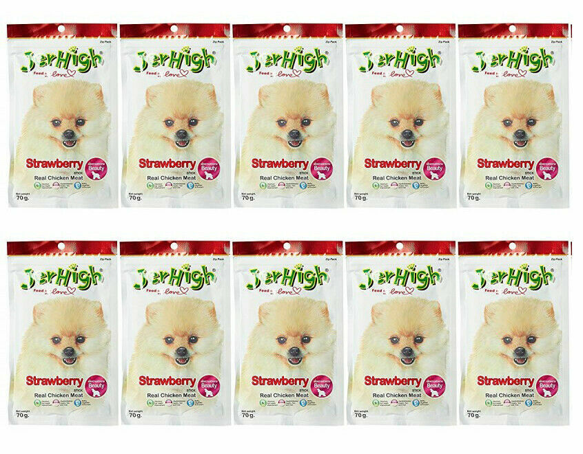 10 pcs 70g JerHigh Strawberry Stick Dog Puppy Treats Hair Skin Collagen Nourish