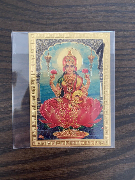 Lakshmi Laxmi Soft Gold Plated Card Leaf India Goddess Money Luck Wealth Beauty