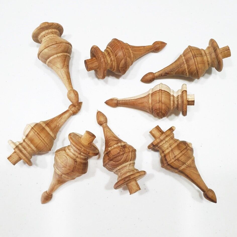 10Pcs Teak Wooden Finial Antique Furniture Unpainted Home Decor DIY Home Decor