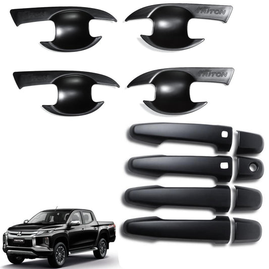 Door Handle Bowl Cover Black Set For Mitsubishi Triton L200 MR 2019-2020