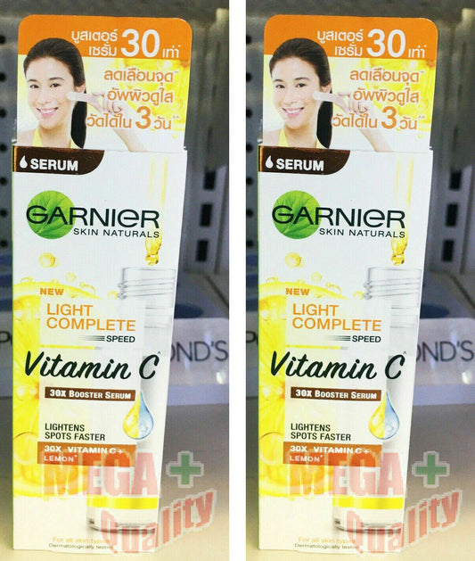 2x Garnier Light Complete WHITE SPEED 30x Booster Serum Whitening Vitamin C 30ml